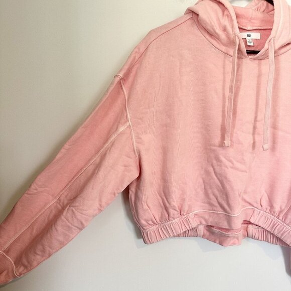 NWT BP by Nordstrom Pink Organic Cotton Cropped Hoodie Sweatshirt - Large - Picture 3 of 9